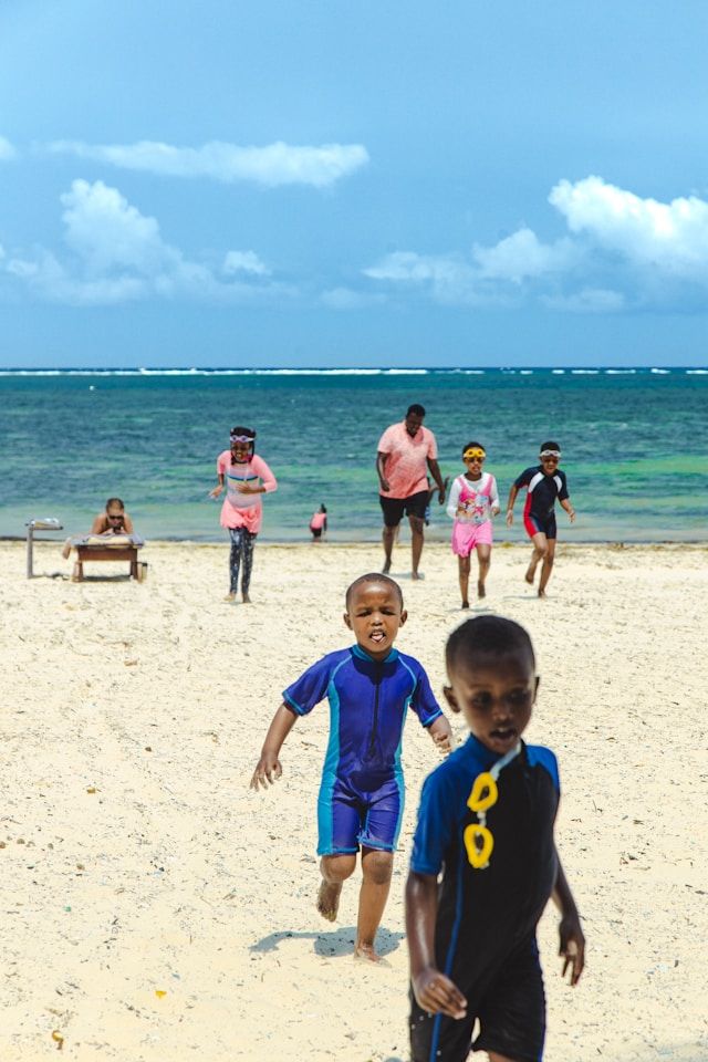 Children playing on a beach in Mombasa
