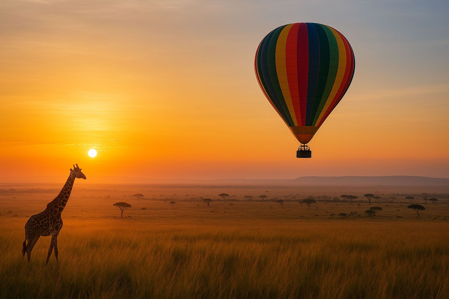 Hot air balloon in the Maasai Mara at sunrise