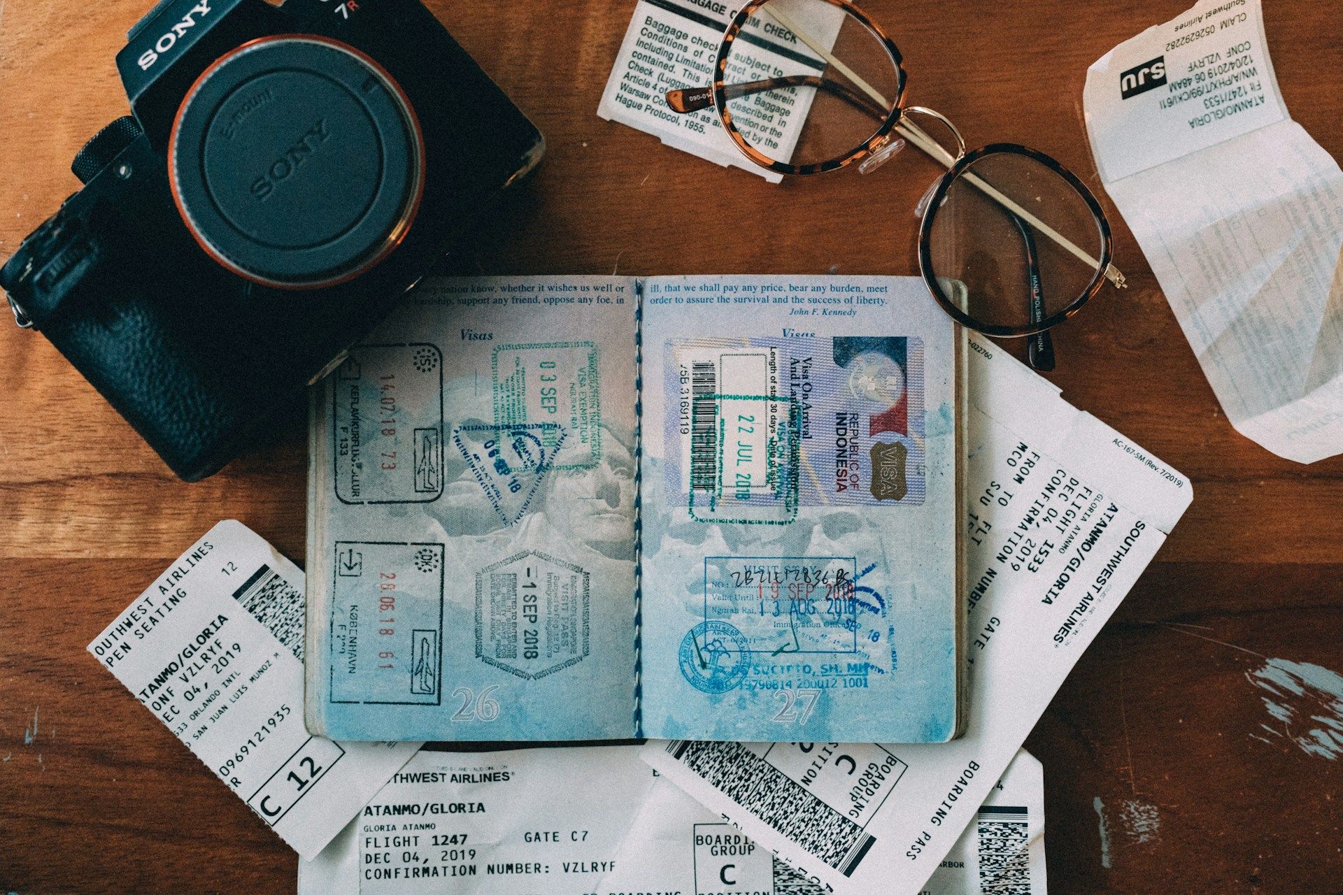 Travelp documents on a table