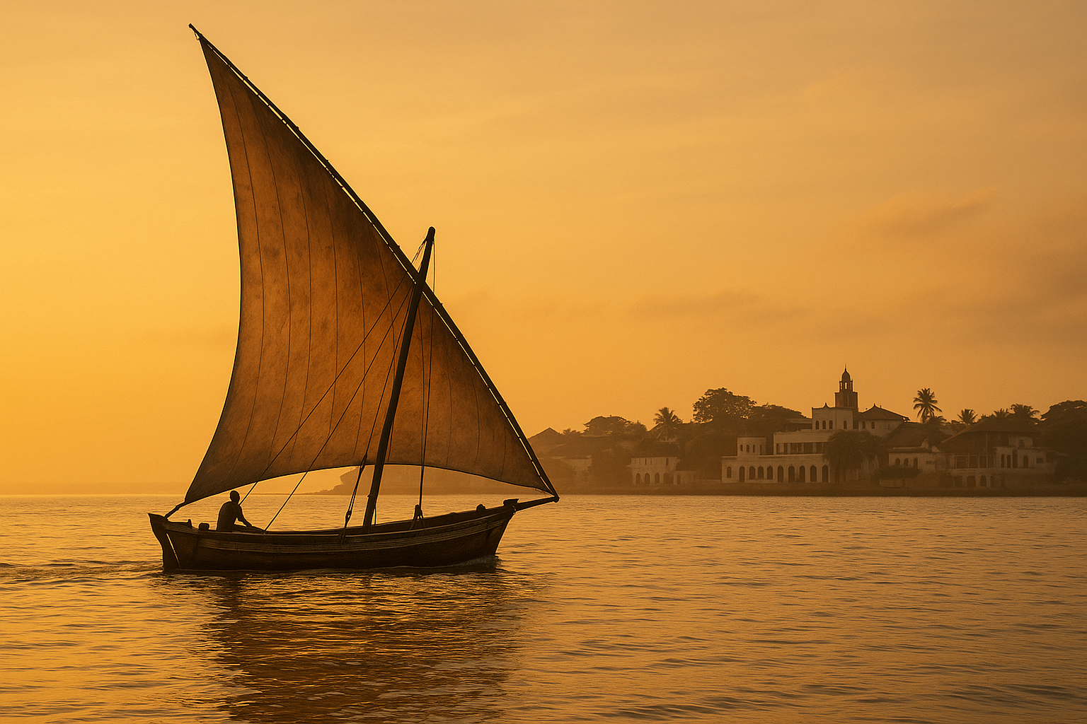 Dhow at sunset in Lamu