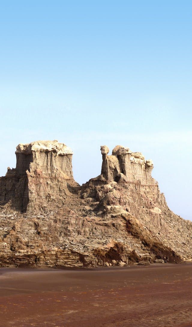 Brown Rock Formations Under Blue Sky. Halli, Afar, Ethiopia.