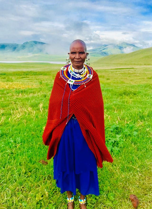 Maasai Woman Standing on Grass