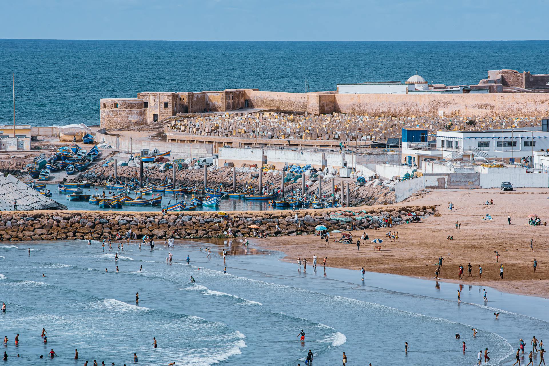 People enjoy the beach in El Jadida, Morocco