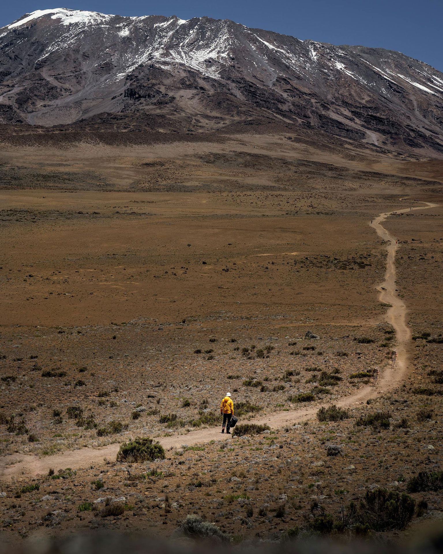 A hiker climbs Mount Kilimanjaro